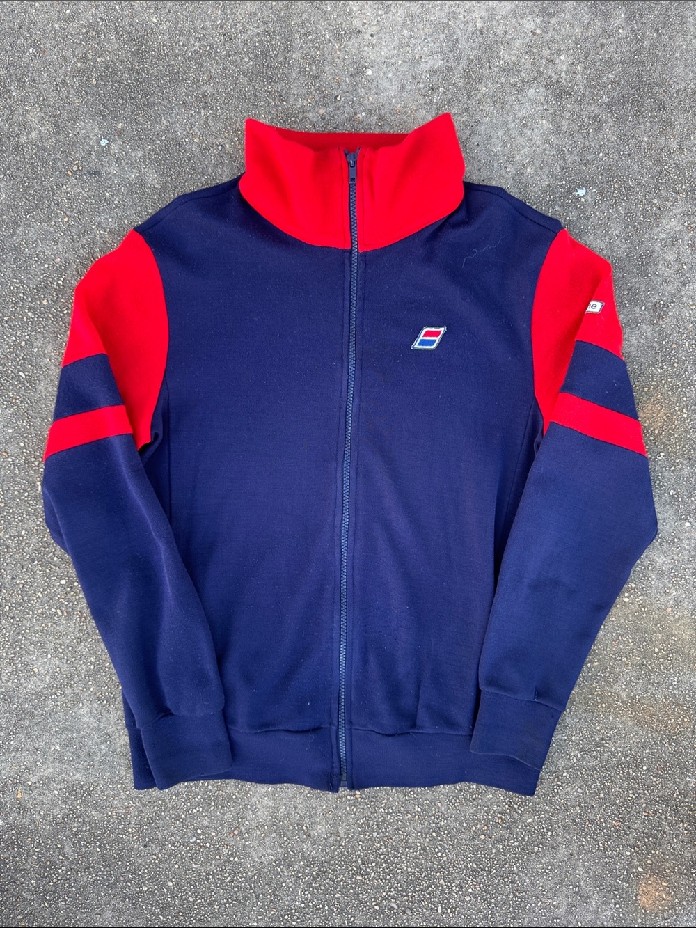VTG 70s Sportime Kids Navy & Red Zip-Front Athletic Jacket